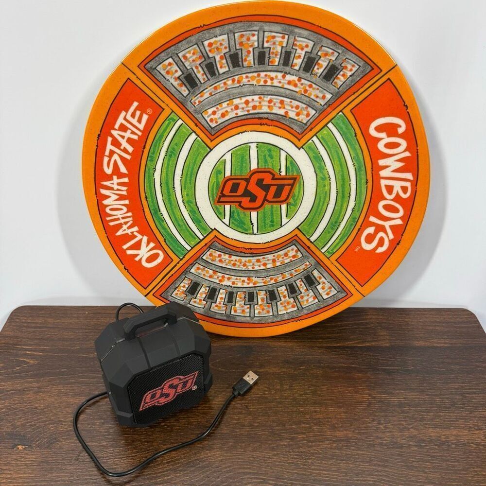 Magnolia Lane Oklahoma State University 13" platter and mini 3.5x4.5" speaker NW